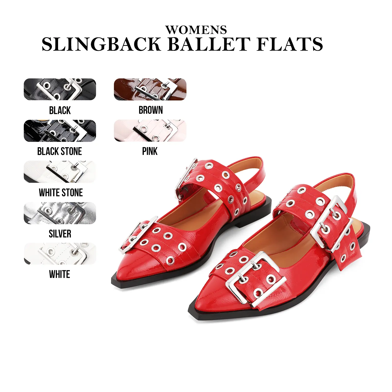 CYNLLIO Womens Slingback Ballet Flats Closed Pointed Toe Wide Welt Buckle Ankle Strap Flat Heel Slip On Comfy Fashionable Elegant Office Work Dating Holiday Party Outing Casual Dress Summer Ballerina Flat Shoes