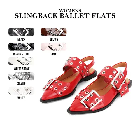 CYNLLIO Womens Slingback Ballet Flats Closed Pointed Toe Wide Welt Buckle Ankle Strap Flat Heel Slip On Comfy Fashionable Elegant Office Work Dating Holiday Party Outing Casual Dress Summer Ballerina Flat Shoes