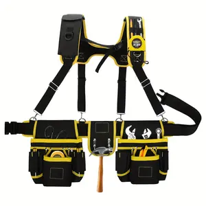 Single Pack Upgraded Tool Belt Combo, Cost-Effective UUP Heavy Duty Magnetic Tool Pouch with Suspenders, Space-Saving 27 Pockets Work Belt Organizer for Electrician Carpenter Commercial Display Props