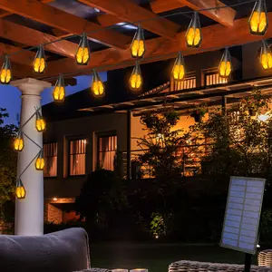 Outdoor Solar String Lights, 15 LED Flickering Flame Bulbs, Waterproof Warm White/Purple Solar Outdoor Lights Ideal for gardens, patios, gazebos, bars, cafes, parties, and holiday celebrations The perfect choice for Valentine's Day and Mother's Day