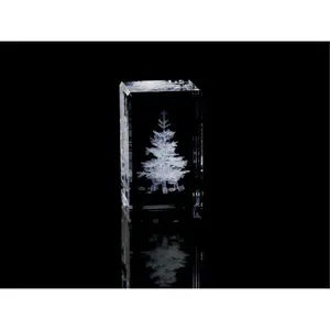 Asfour Diamond-Cut Laser-Engraved Small Sparkling Glass Christmas Tree with Crystal Garlands, 1.6L x 2.75H x 1.6W in, Home & Wedding Festive Decorations