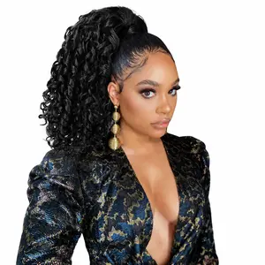 14 Inch Black Curly Clip-In Ponytail Extension for Women, Fluffy Synthetic Ponytail Hairpiece, Natural Looking Curly Hair Extension