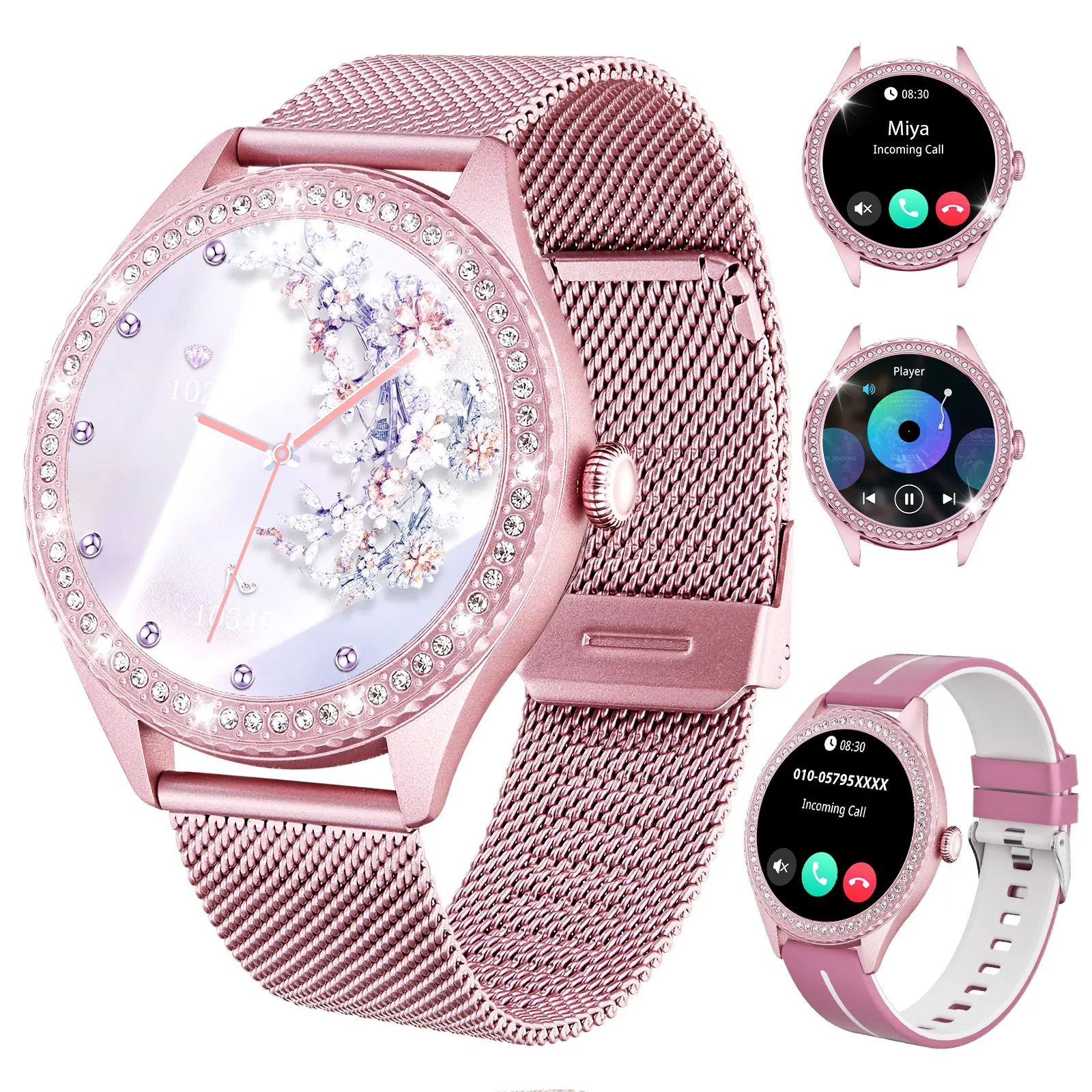 This new premium women's multifunctional smartwatch, Electronic watch, features wireless calling, female-specific functions, an alarm clock, weather updates, a music player, multiple sports modes, and compatibility with Android and iPhone phones