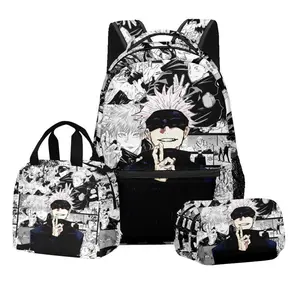 Anime Digital Print Jujutsu Kaisen School Set Large Capacity Backpack Lunch Bag 2-Layer Pencil Case 3-Piece Boy's Gift