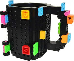 SciencePurchase Creative Build-on Brick Drinking Mug - BPA-free Plastic Cup, Holds 12 Ounces - Compatible with Lego (Black)
