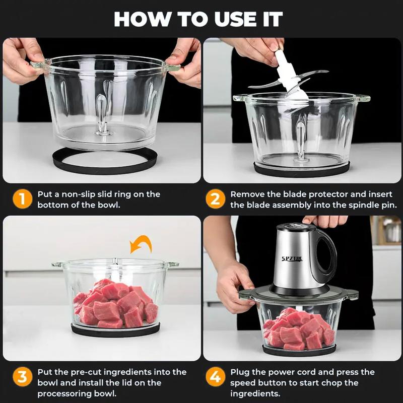 SPZTJK Meat Grinder,Food Processors With 2 Bowls and 4 Bi-Level Blades, Mini Electric Food Chopper 300W, For Baby Food, Meat, Onion, Vegetables