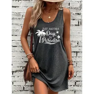 Letter Print Tank Dress, Sleeveless Crew Neck Casual Dress For Summer & Spring, Women's Clothing