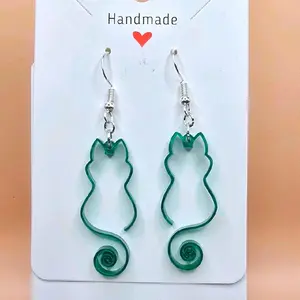 10) Green Pearl Cat Earrings