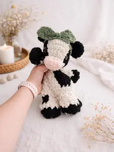 Handmade Amigurumi Cow Doll, Cute Crochet Farm Animal Plush, Soft Kawaii Desk Decor and Gift for Her