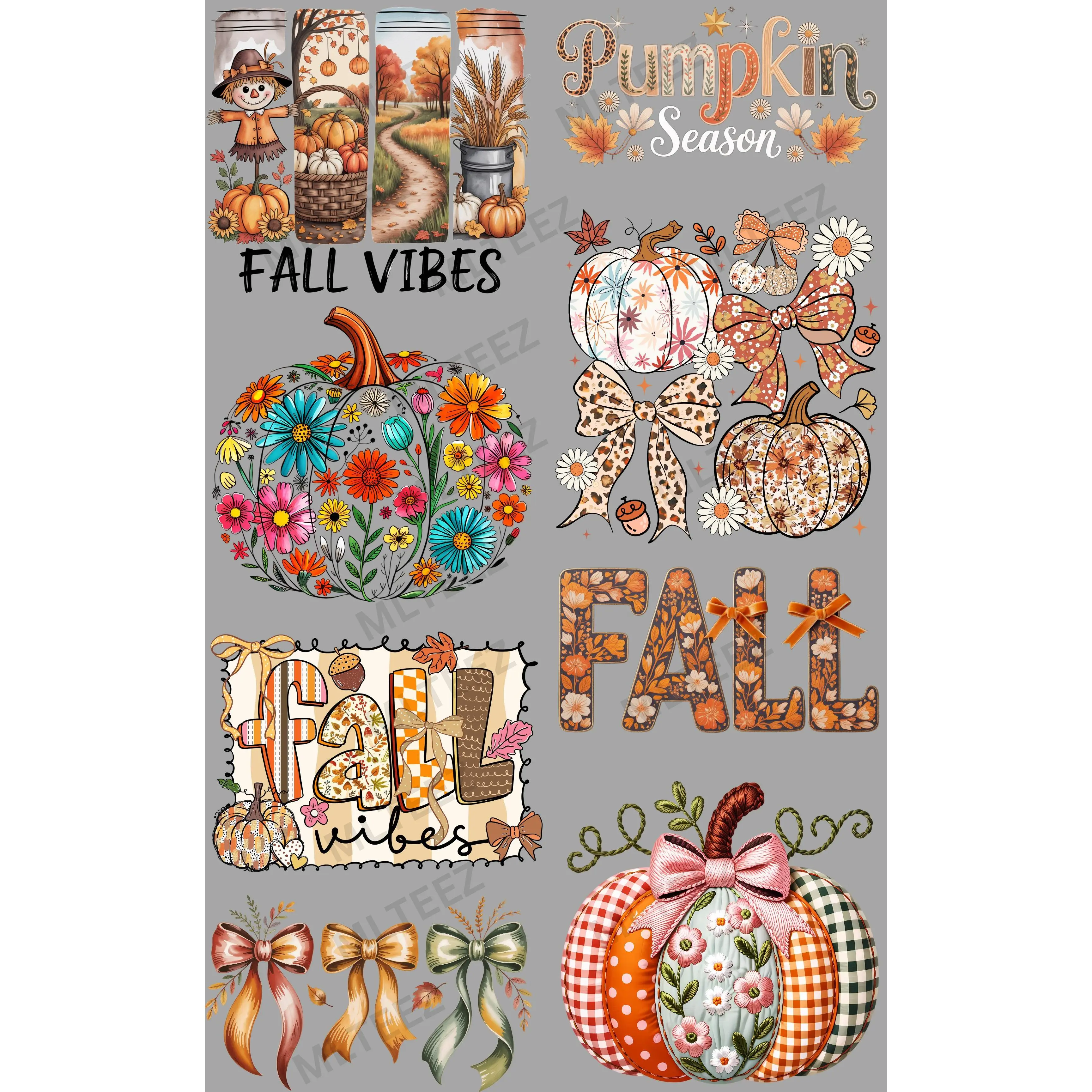 FALL VIBES (4) PREMADE GANGSHEET  - 22X36  DTF TRANSFERS - DIRECT TO FILM