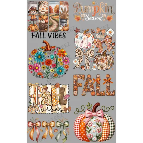 FALL VIBES (4) PREMADE GANGSHEET  - 22X36  DTF TRANSFERS - DIRECT TO FILM