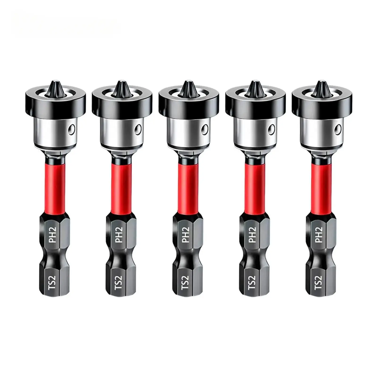 5pcs Drywall Bit Attachment with Depth Stop, PH2 Magnetic Drywall Screwdriver Bits for Countersinking Drywall Screws in Plasterboard, 1/4 Inch Hex Shank Plasterboard Bit
