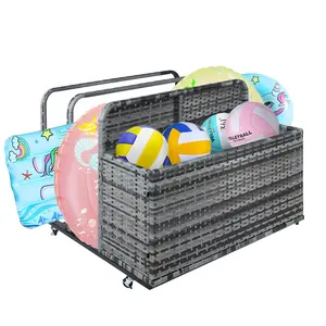 GARVEE Rolling Poolside Float Storage, Pool Storage Bin, Outdoor Storage Organizer PE Rattan Pool Towel Rack for Floaties, Pool Accessories and Patio Furniture