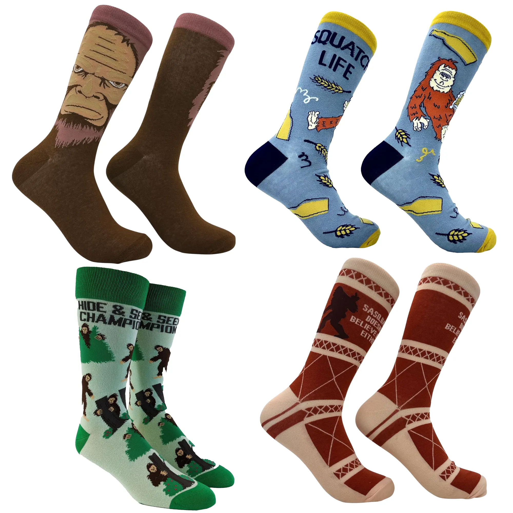Men's Sasquatch Socks Funny Sarcastic Bigfoot Graphic Footwear for Men Funny Graphic Socks Comfortable Fitted Spandex Cotton