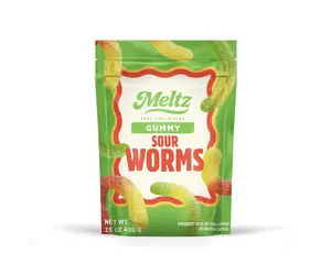 Meltz Sour Worm Gummies  Sweet, Sour & Addictively Chewy-Soft Juicy Gummies, 15 oz, 425 g, Swedish Style
