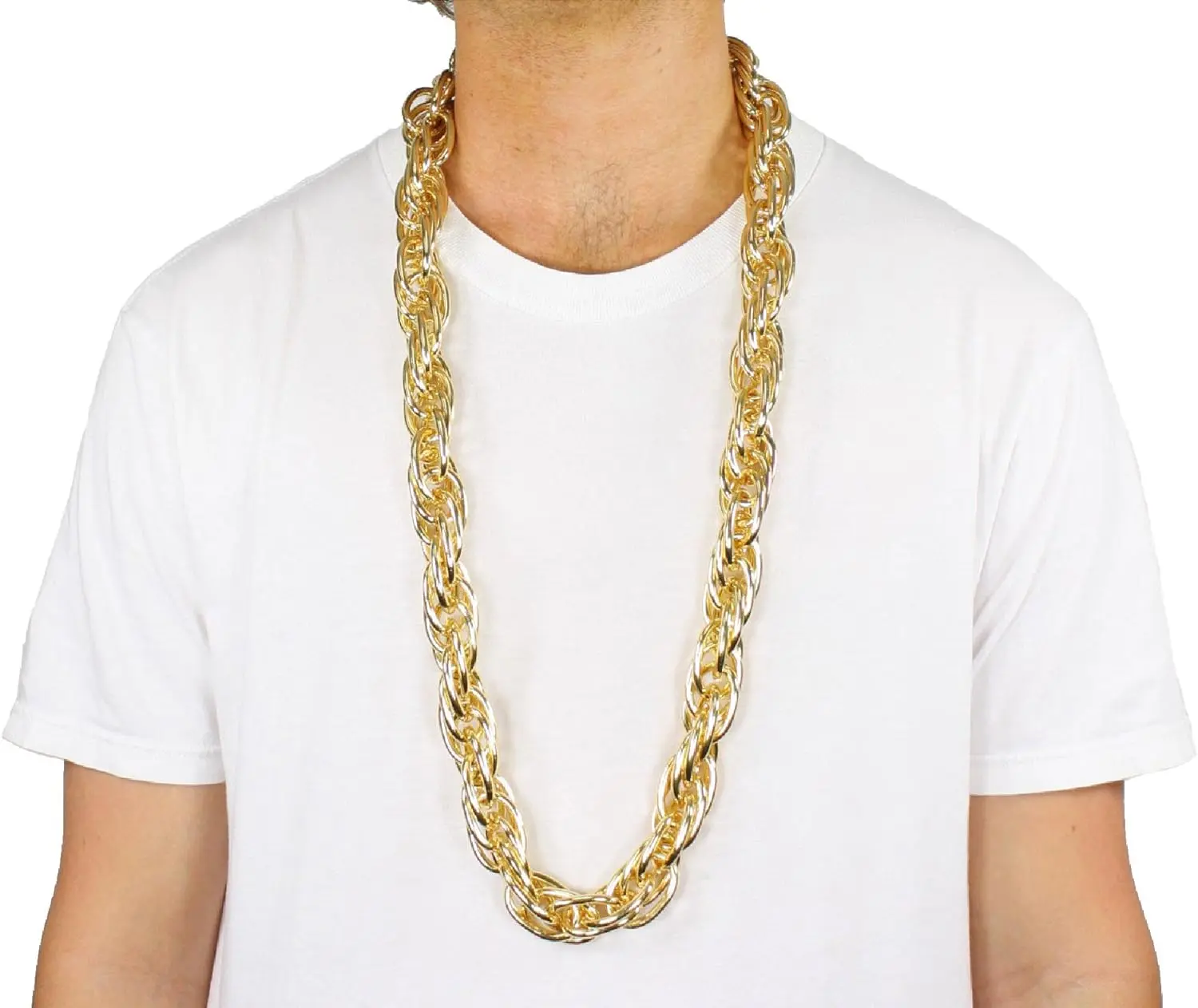 Largemouth 38" Heavy Textured Single Oversized Rope Gold Chain Necklace for Old School Rapper Costume Bling, Rope Gold Chain Necklaces