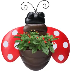 Metal Wall Planter Ladybug Wall Mounted Planters Small Flower Pot with Drainage for Indoor Outdoor Farmhouse Hanging Planter Succulent  Container Vertical Garden Yard Decor