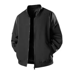Men's Black Bomber Jacket Trendy Baseball Jersey Design Fashionable Comfortable Outerwear Perfect for Casual Street Style Everyday Wear Windproof Warm Gift Lightweight Top Sports Solid Color