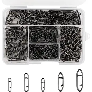 330 Pcs 5 Sizes Fishing Power Speed Clips,Stainless Steel Quick Change Lure Connectors,Clip Snap for Crankbait,Popper,Topwater Lures,Saltwater & Freshwater Fishing Tackle Accessories (Black)