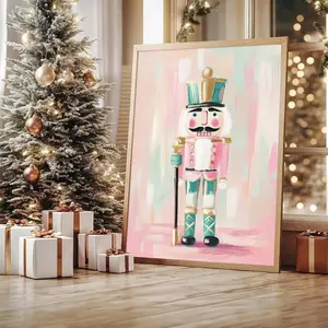Frameless Nutcracker Christmas Wall Art Decor, Holiday Party Decoration, Canvas Print Festive Style, Suitable for Living Room Bedroom Bathroom