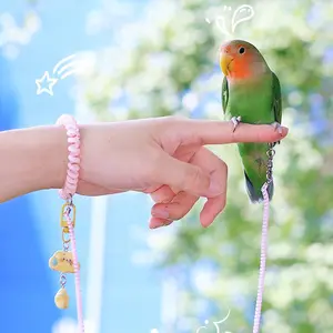 1 Set Bird Flying Rope with S+M+L Feet Ring, Ultra-Light And Stretchy Parrot Leash With Bracelet And Cute Cartoon Pendant, Budgie Peony Cockatiel Outdoor Birds Leash Retractable Bird Walking Rope Bird Training And Release Supplies for All Season