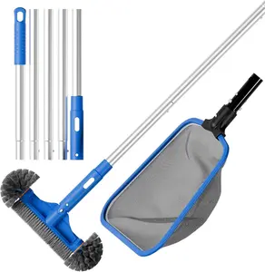 Deluxe Swimming Pool Cleaning Kit Including Half-Deep Fine Mesh Pool Leaf Skimmer Net,12" Round Pool Brush  & 70.5" Pole, for Above Ground Pools,Ponds,Spas,Hot Tubs