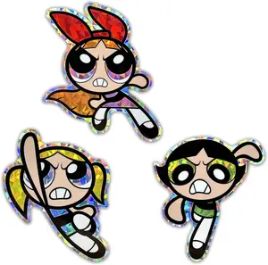 Officially Licensed Powerpuff Girls Bubbles, Buttercup & Blossom Reflective Decal (."x ")| AutoGrade All Weather Sticker for Car, Water Bottle, Tablet & More| Made in USA|  Pack