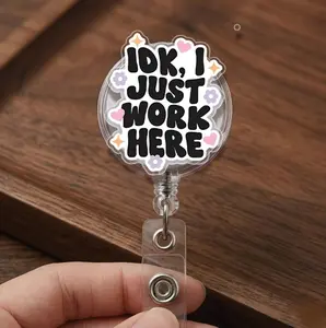 Retractable Badge Reel Sticker Roll, "IDK I Just Work Here" Employee Badge Tag, Funny Office Humor Accessory, Perfect Gift for Workers