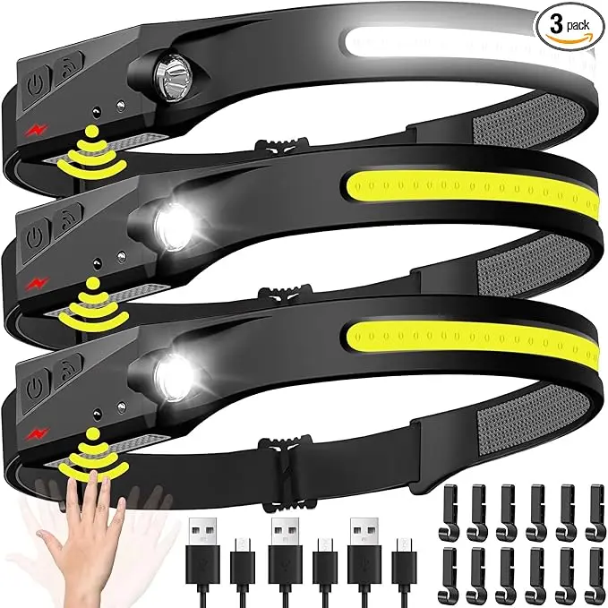 JOYTUTUS LED Headlamp Rechargeable, 230° Wide Beam Head Lamp LED with Motion Sensor for Adults - Camping Accessories Gear, Waterproof Head Light Flashlight for Hiking, Running, Repairing, Fishing, Cycling