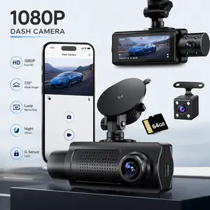 Multi-Channel Dash Cam Front and Rear Inside,3 Channel Dash Cam 2026,1080Px3 Dash Camera for Cars 24/7 Night Vision,360° Rotation Car Camera,Loop Recording,Parking Mode Free 64GB Card