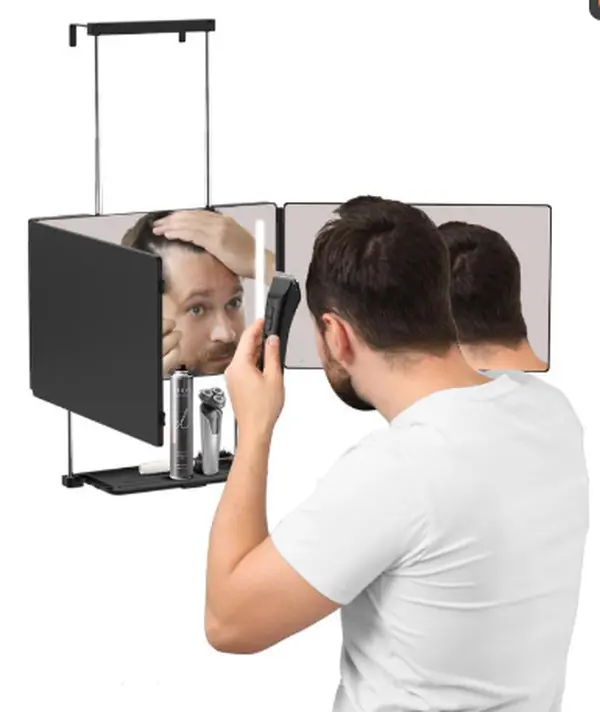 Umitec Adjustable LED Light 3 Way Mirror, Portable Trifold Mirror for Shaving, Grooming, Hair Styling, Dye Hair, Makeup, Braiding, 360 Degree Mirror campingessentials backtoschool
