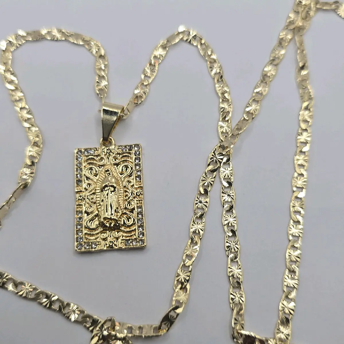 VIRGIN MARY religious necklace wirh stone's regular style 18"inches 24"inches available GOLD-PLATED
