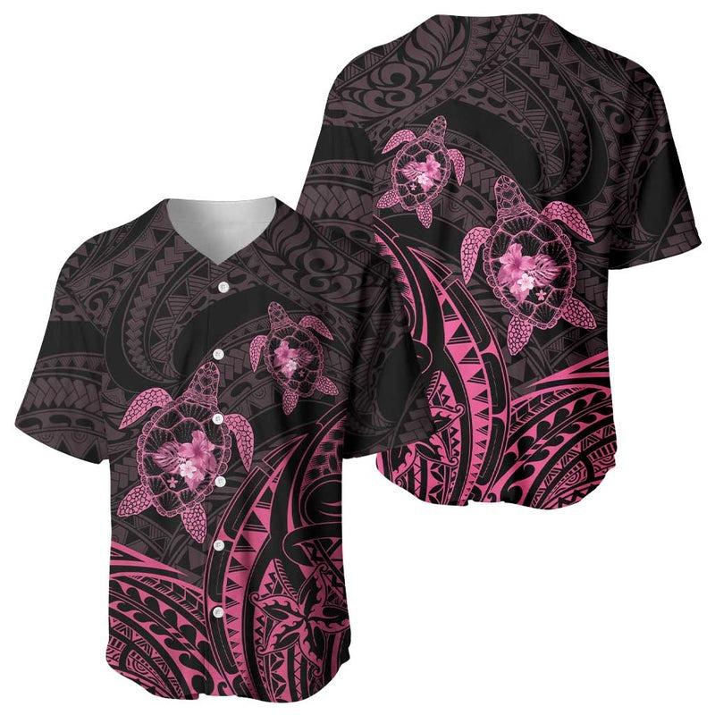 Pink Black Polynesia Floral Sea Turtle Baseball Jersey - Going Out, Doing Sports, Hot Trends Of 2026