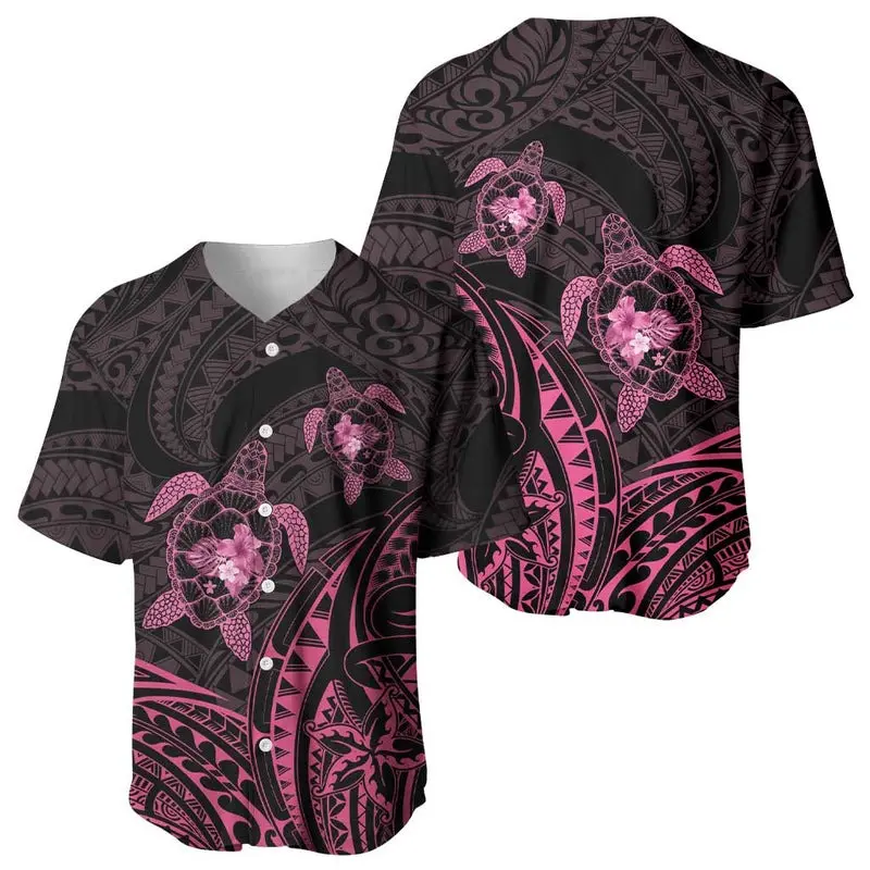 Pink Black Polynesia Floral Sea Turtle Baseball Jersey - Going Out, Doing Sports, Hot Trends Of 2026