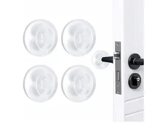 Door Stopper Wall Protector, Adhesive Bumper Protector, Reusable Rubber Door Stops from Door Knobs, Shock Absorbent Wall Shield for Door Handle (Clear-4 Pcs)