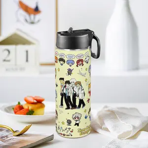 AuraCup 20oz Stainless Steel Insulated Tumbler with Lid & Foldable Straw, EVA Neon Genesis Evangelion Anime Viral TikTok Aesthetic Travel Mug, Double Wall Vacuum Hot Cold Cup with Handle Lid for Daily Use, Commuting, Gym, Office, Gift Drinkware