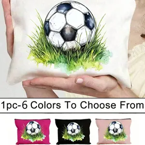 Football Grass Map Makeup Bag, Cartoon Fun Multifunctional Canvas Pouch, Travel Essential Cosmetic Storage Bag, Unisex Zipper Bag