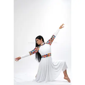 White Praise Dance Lycra Tunic with Nations print