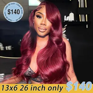 [26 Inch Only $140] STERLY #99J Body Wave Wig 200% Density Burgundy 13x6 Full Frontal Human Hair Wigs Natural Black Front Wigs #4 Chocolate Brown Smooth Lace Wig Colored Beginner Friendly Wig #1 Jet Black Pre Plucked Pre Cut Wig