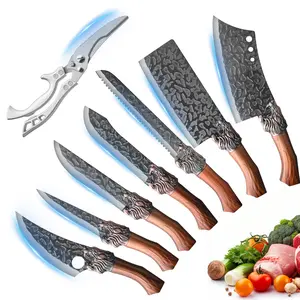 Home Kitchen Knife Set, 8 Pieces, Forged Steel, Plastic Lion Head Handles, Great Gift for Holidays, Kitchen Essentials