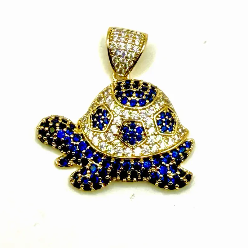 Pendant Turtle Yellow Gold Filled Charm Sapphire Oro Laminado Tortuga