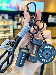 Cartoon Sport Fitness Keychain Set, Barbell Dumbbell Water Bottle Holder, Unisex Gym Bag Accessory, Perfect Gift for Workout Lovers, Charms