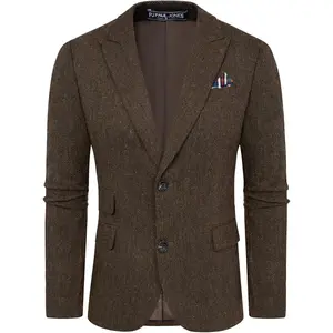 PJ PAUL JONES Men's Vintage Herringbone Tweed Blazers British Wool Blend Sport Coat Jacket
