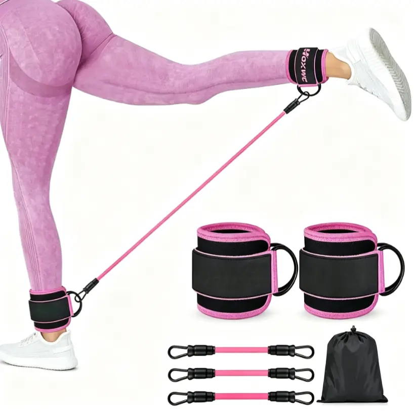 28cm/11.02inch Adjustable Ankle Cuff & Resistance Bands Portable Kit - Lower Body Workout, Strength Training Equipment for Functional Training, Home-Gym Use, Adjustable Hook-And-Loop Straps, Mesh Storage Bag, Workout Equipment, Home Workout
