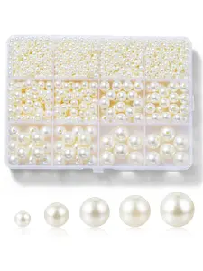 Approx. 1200pcs ABS Pearl Beads with Organizer Box, 5 Sizes Mixed Round Pearls with Holes for Jewelry Making, DIY Loose Spacer Beads for Bracelets, Necklaces and Crafts, Pearls Beading