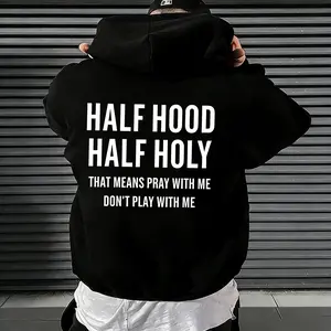 Half Hood Half Holy Pray Hoodie With Me Don't Play With Me Shirt Casual Street Style Pullover Hooded Sweatshirt for Women for Men, Perfect Gift Menswear