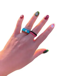 6Packs Stackable Braided Silicone Wedding Ring Thin and Stackble Braided Rubber Wedding Bands -Beads Collection