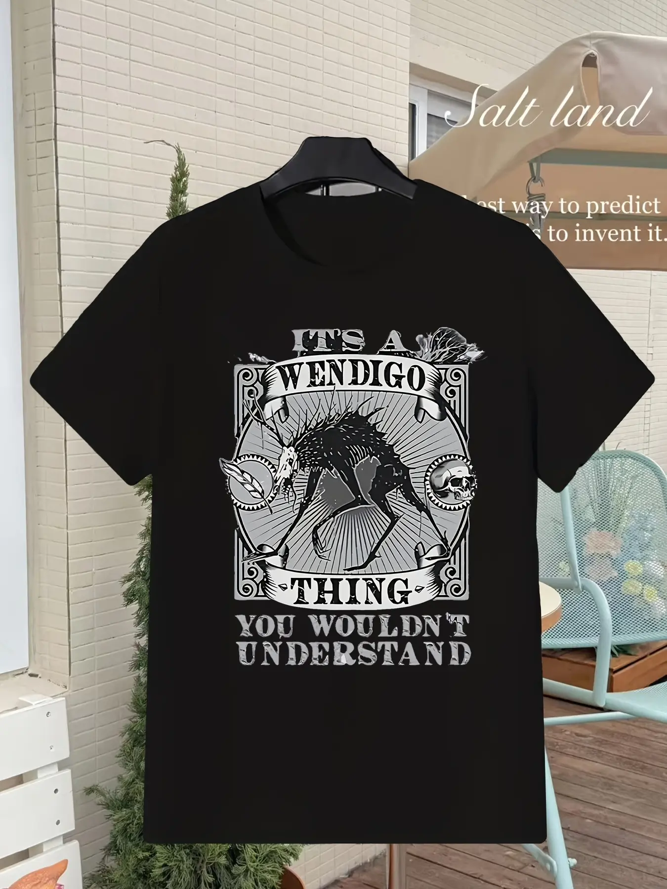 En's  Women's Funny Wendigo Men's Graphic Tee Casu  unisex soft cotton short sleeve t shirt, vintage graphic casual tee for men women teens, perfect birthday holiday gift for camping travel gym daily street  wear