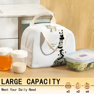 Panda Print Insulated Lunch Bag, Reusable Lunch Tote, Non-Food Contact, Zipper Portable Lunch Box Cooler Pouch, Perfect for Travel Picnic Office School Commute