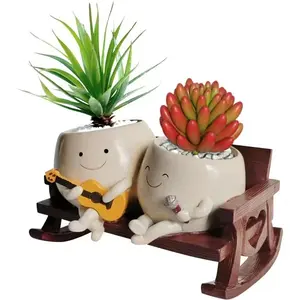Creative Couple Playing Guitar Singing Succulent Pot Resin Decoration, Cute Home Garden Singing Succulent Planter Craft, Valentine's Day Decor, Whimsical Charm, Unique Pots